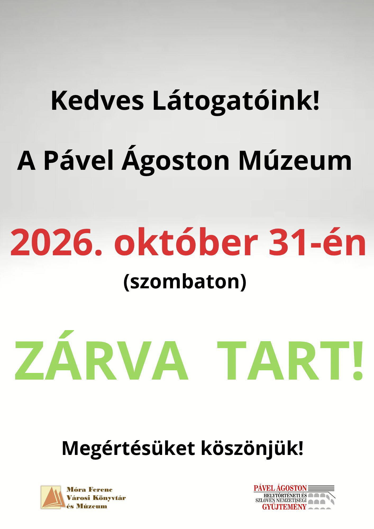 Október 31-én zárva a Múzeum